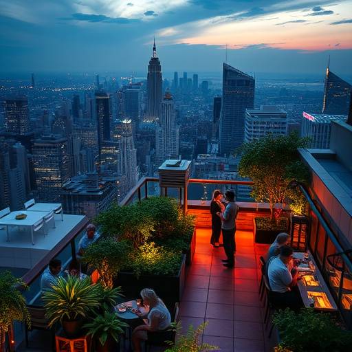 Lush downtown rooftop garden with city views perfect for intimate events and cocktail parties