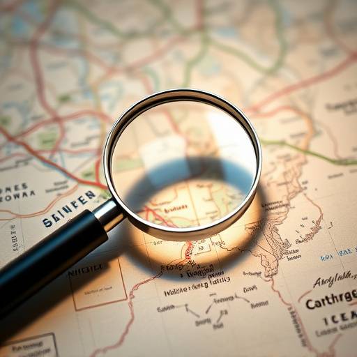 Magnifying glass over a map, representing location scouting services